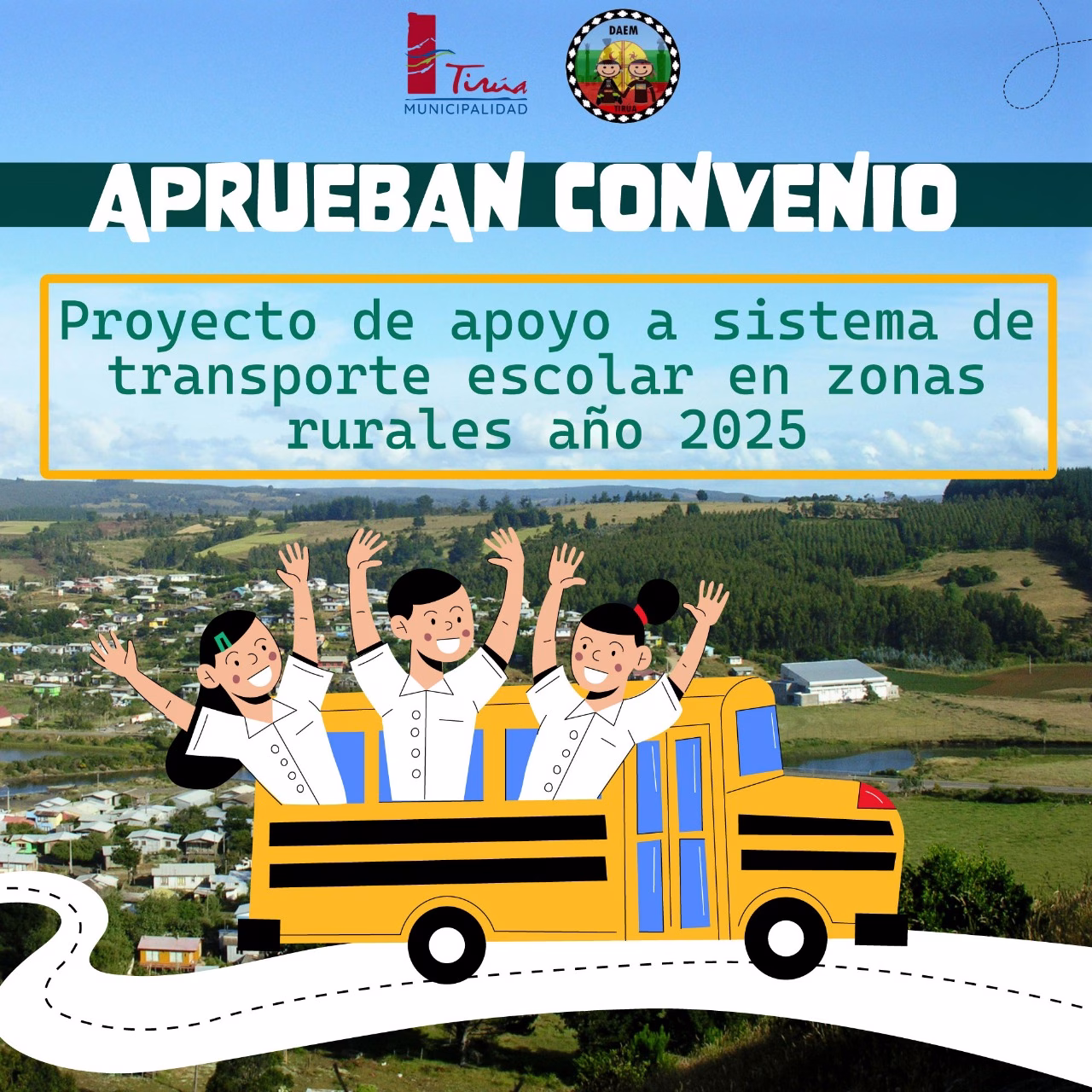 Aprueba convenio de proyecto de apoyo a sistema de transporte escolar en zonas rurales, año 2025, en el marco de la ejecución de la asignación presupuestaria «Transporte Escolar Rural» 
