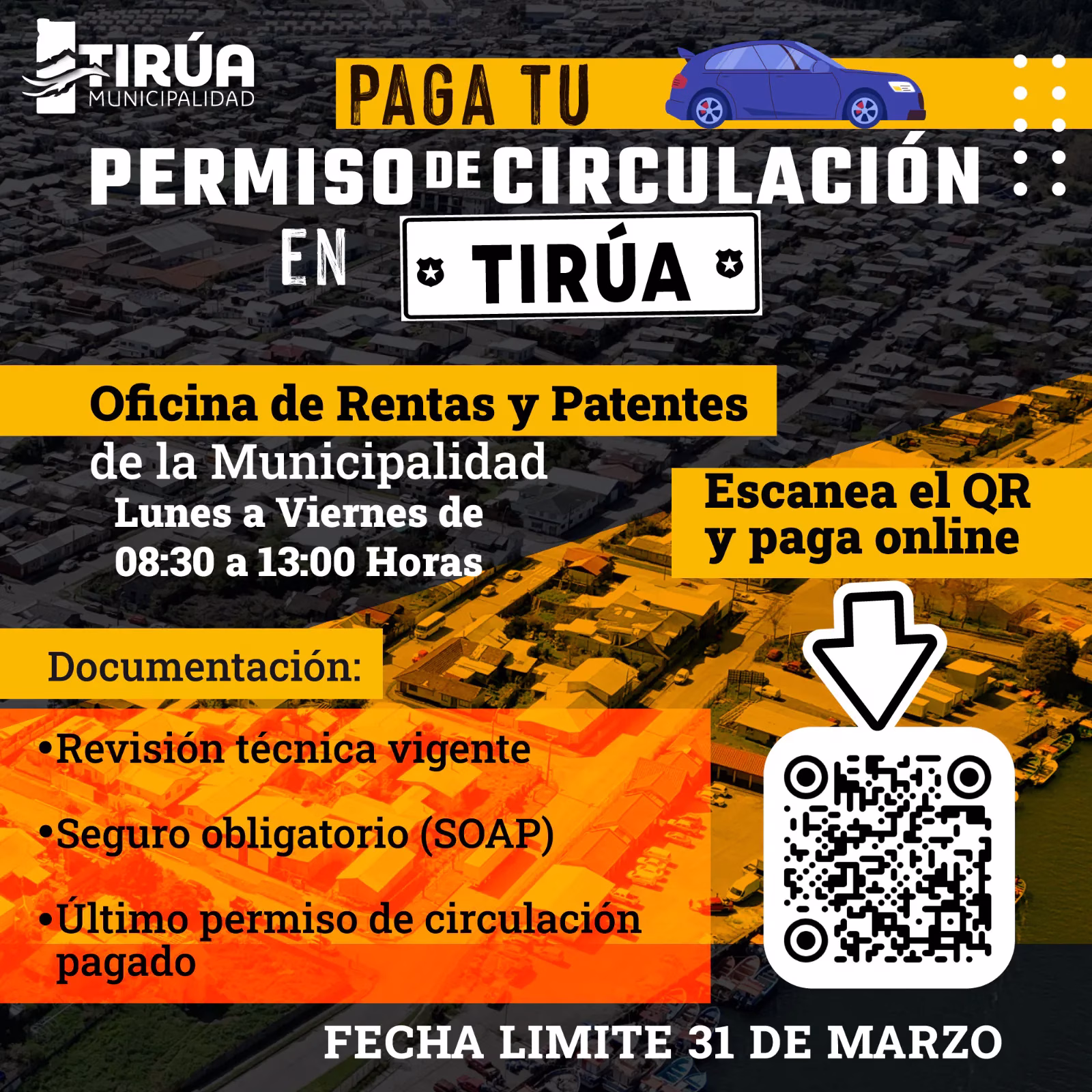 Paga tu Permiso de Circulación en Tirúa: puedes hacerlo de manera presencial y online