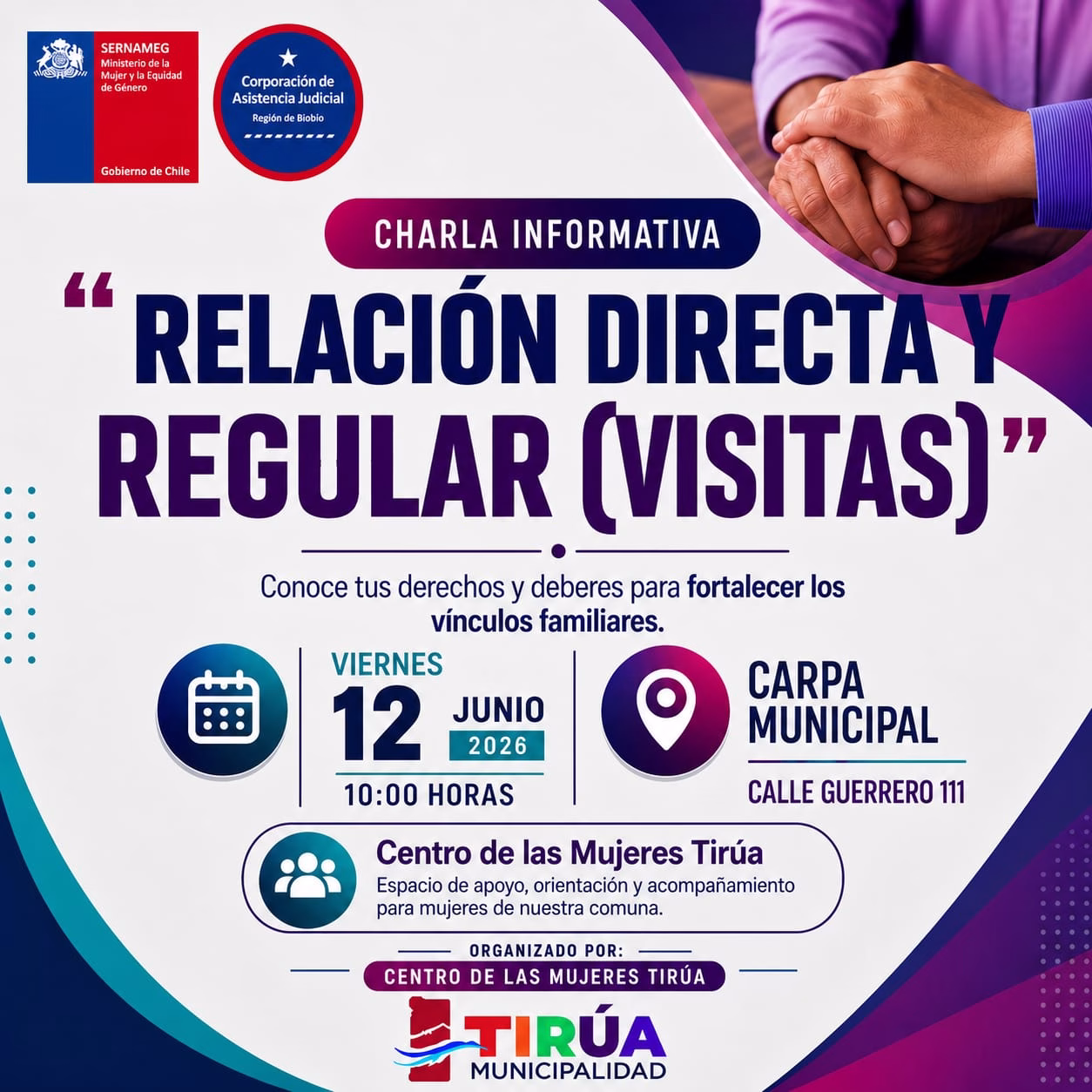 Charla informativa sobre «Relación directa y regular» se realizará el viernes 12 en Tirúa